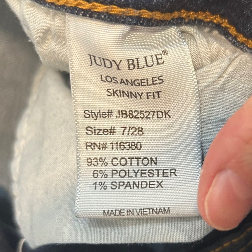 Judy Blue Skinny Fit Jeans Women Blue Frayed Raw Hem High Rise Stretch 7/28 - Picture 4 of 9